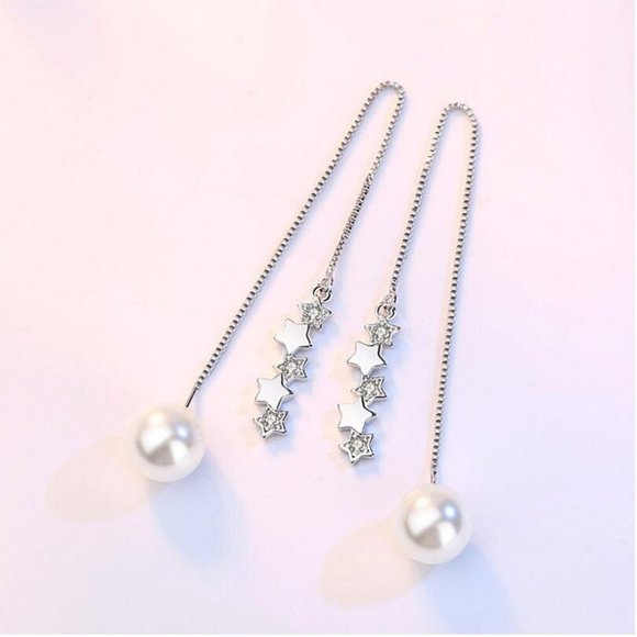 Jewelry - 925 Sterling Silver Diamond Star Pearl Earrings L